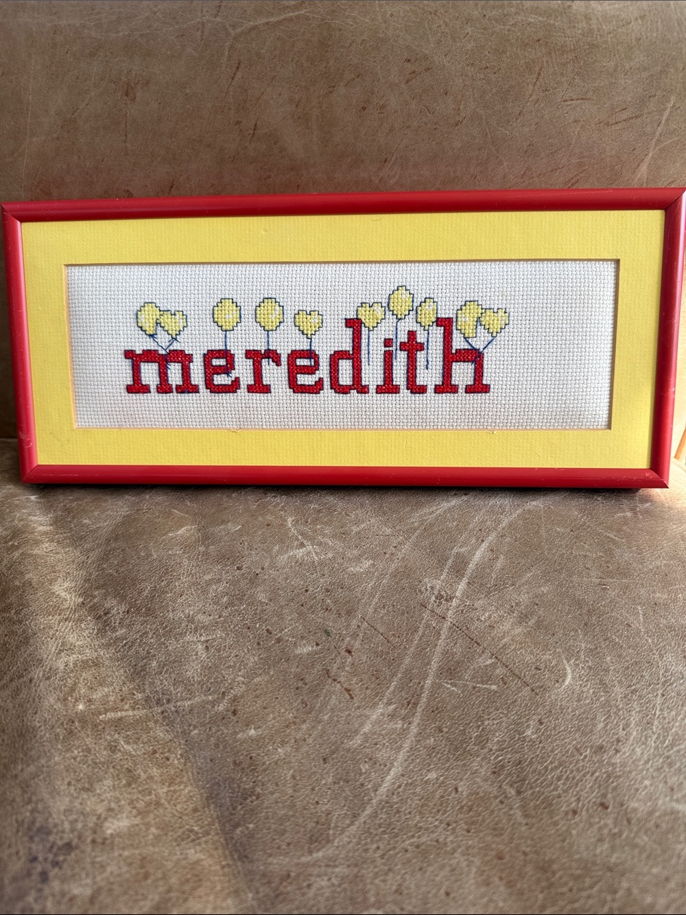Personalized 'meredith' Framed Cross Stitch - Red & Yellow